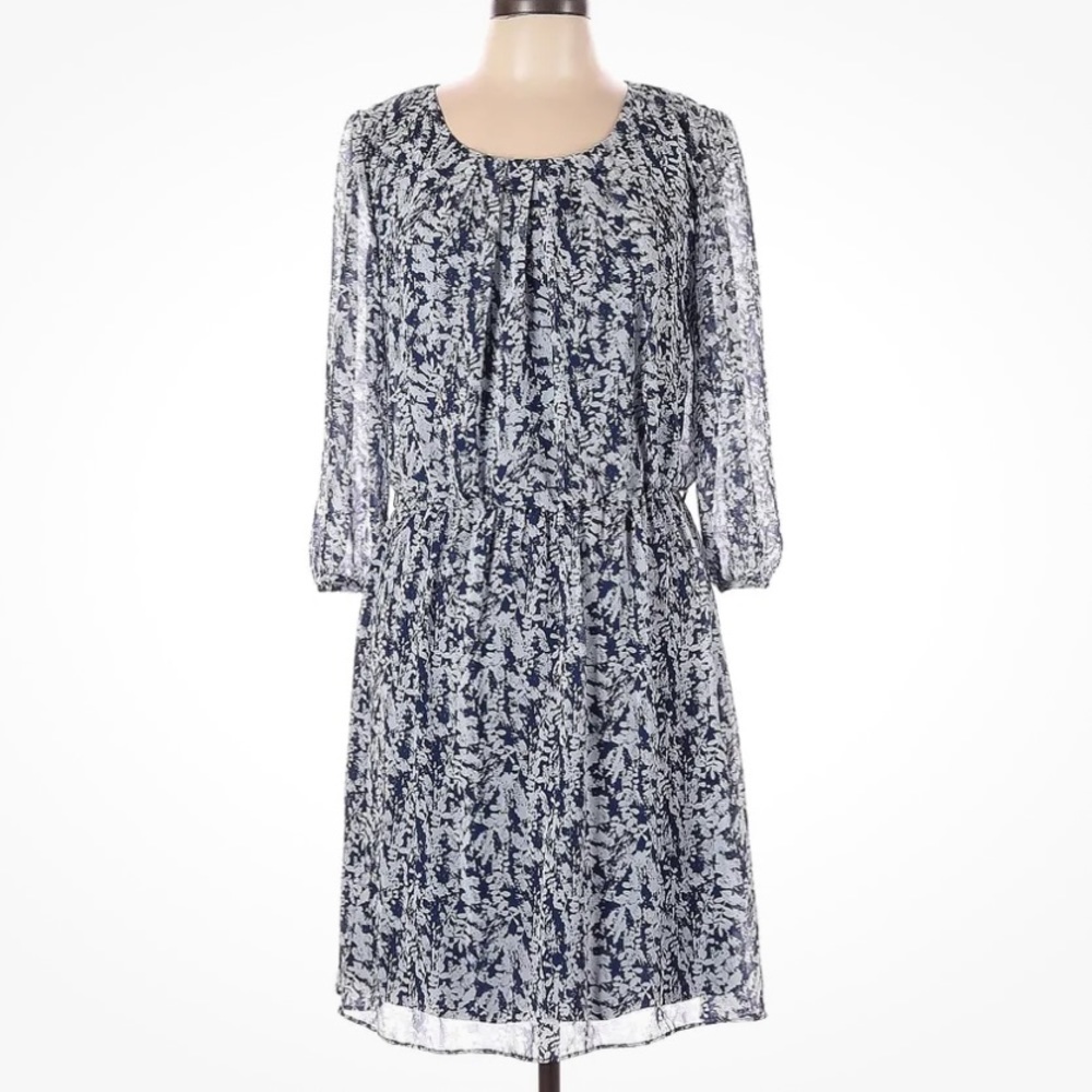 AB Studio Women Blue Casual 3/4 Sleeve Dress With Belt Size M